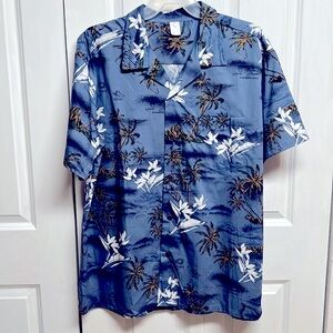 Palm Wave Blue Multi Color Tropical Hawaii Pocket Shirt Size 2XL